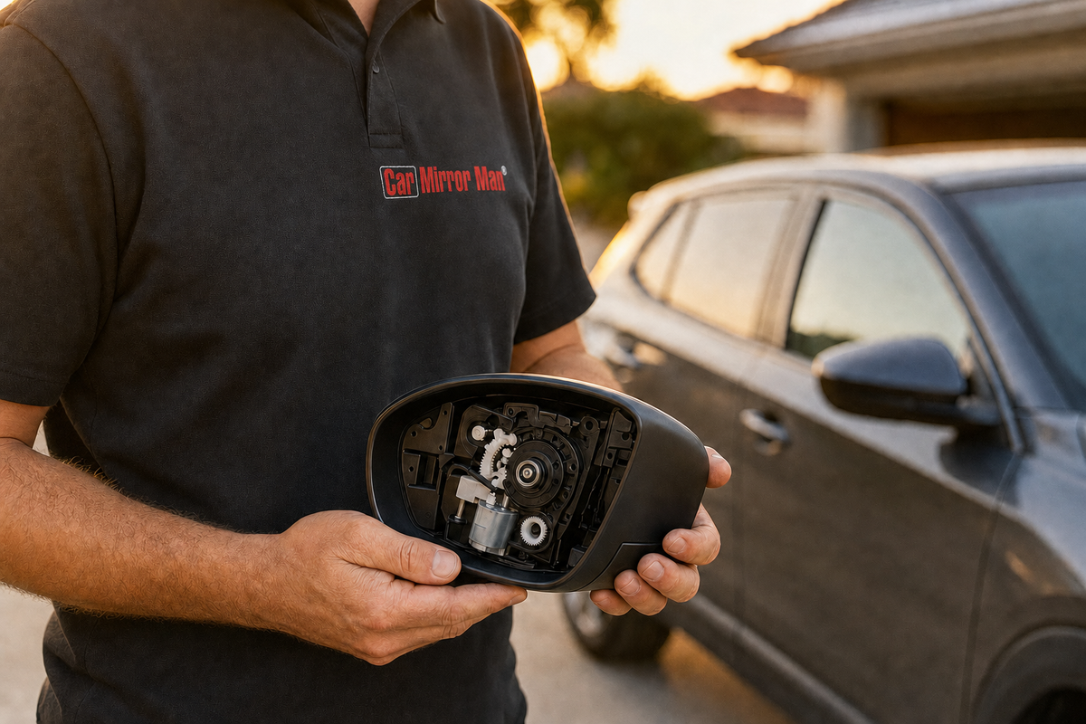 Mazda CX-5 mirror folding mechanism repair - the folding mechanism replaced inside a side mirror housing