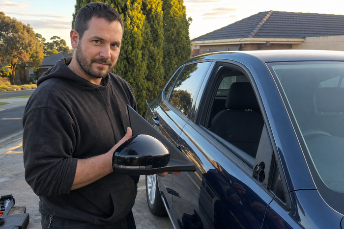 Car Mirror Man, recent job photo (European car)