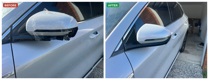 Real Car Mirror Man before and after mirror replacement