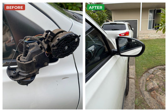 Nissan Dualis side mirror before and after replacement