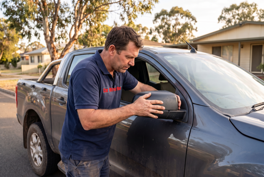Car Mirror Man technician replacing a car side mirror in Melbourne