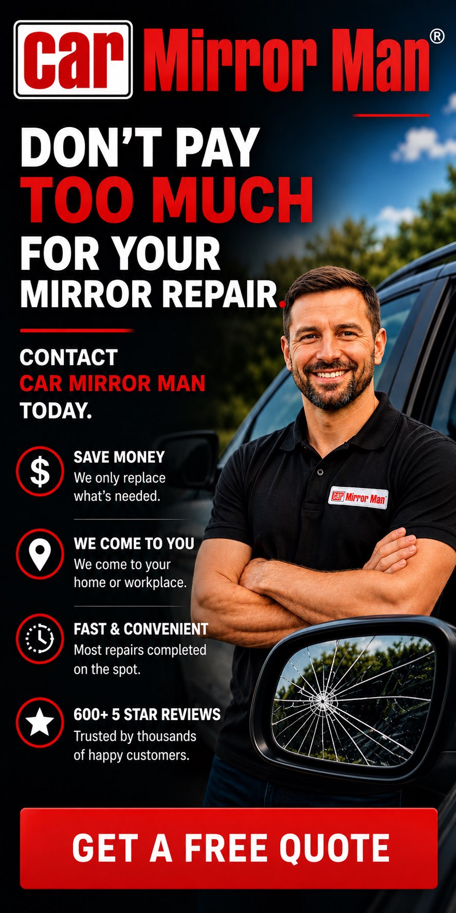 Do not pay too much for your mirror repair - contact Car Mirror Man for a free quote